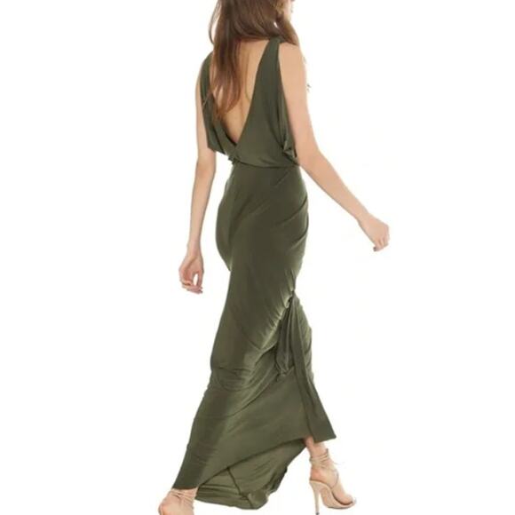 MISA LOS ANGELES SZ S Green Plunging Neck Twist Xenia Knot Maxi Dress NWT b41 - Picture 2 of 10